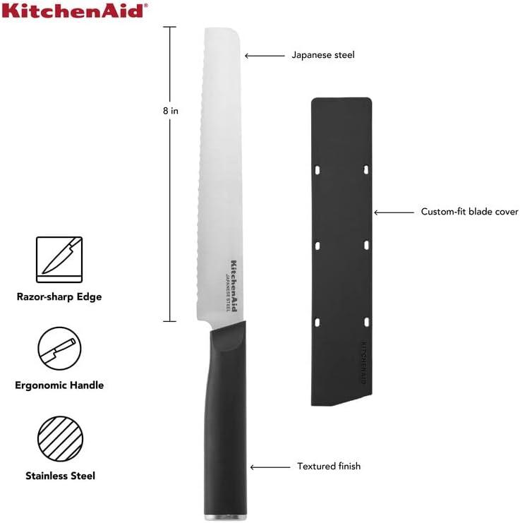 imageKitchenAid Classic Chef Knife with CustomFit Blade Cover 8inch Sharp Kitchen Knife HighCarbon Japanese Stainless Steel Blade Blade Black8
