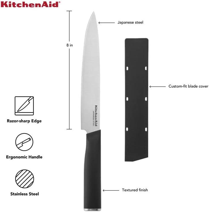 imageKitchenAid Classic Chef Knife with CustomFit Blade Cover 8inch Sharp Kitchen Knife HighCarbon Japanese Stainless Steel Blade Blade Black8
