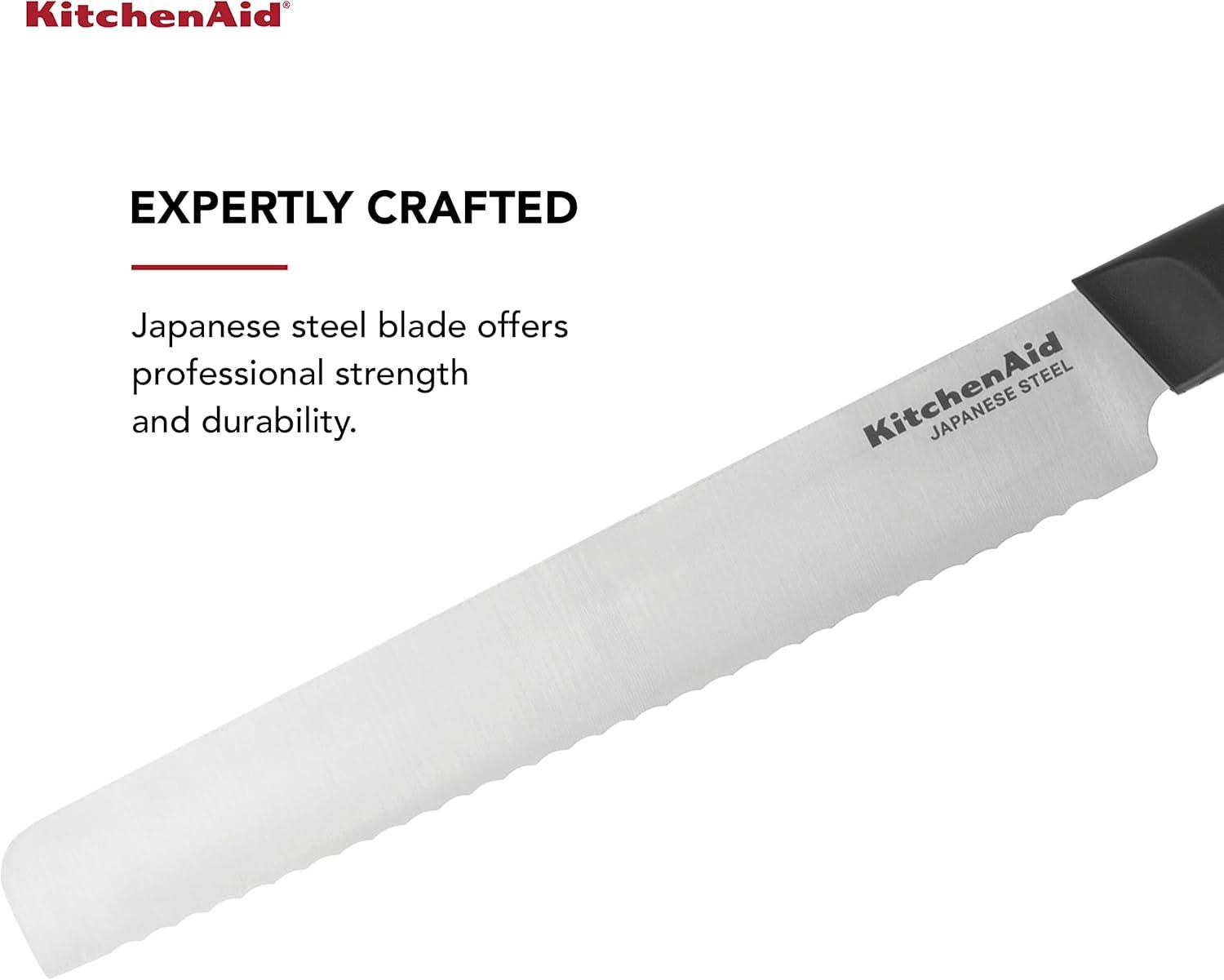 imageKitchenAid Classic Chef Knife with CustomFit Blade Cover 8inch Sharp Kitchen Knife HighCarbon Japanese Stainless Steel Blade Blade Black8