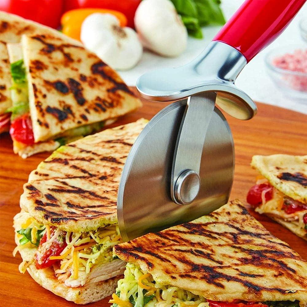 imageKitchenAid Classic Pizza Wheel with Sharp Blade For Cutting Through Crusts Pies and More Built In Finger Guard for Safety and Comfort Grip to Protect Fingers Dishwasher Safe 9Inch BlackRed