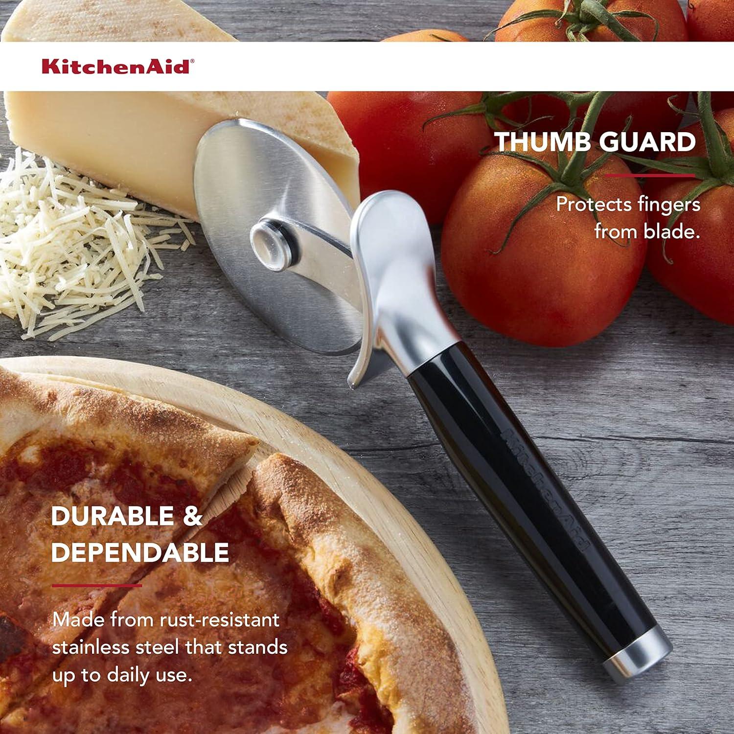 imageKitchenAid Classic Pizza Wheel with Sharp Blade For Cutting Through Crusts Pies and More Built In Finger Guard for Safety and Comfort Grip to Protect Fingers Dishwasher Safe 9Inch BlackBlack