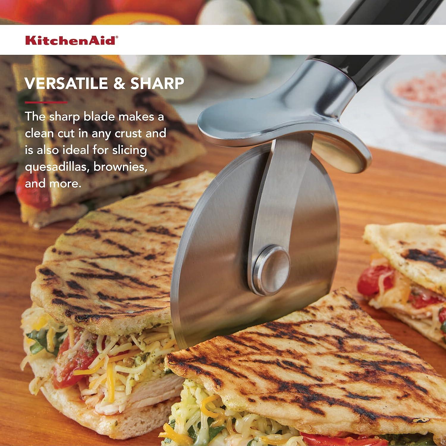 imageKitchenAid Classic Pizza Wheel with Sharp Blade For Cutting Through Crusts Pies and More Built In Finger Guard for Safety and Comfort Grip to Protect Fingers Dishwasher Safe 9Inch BlackBlack