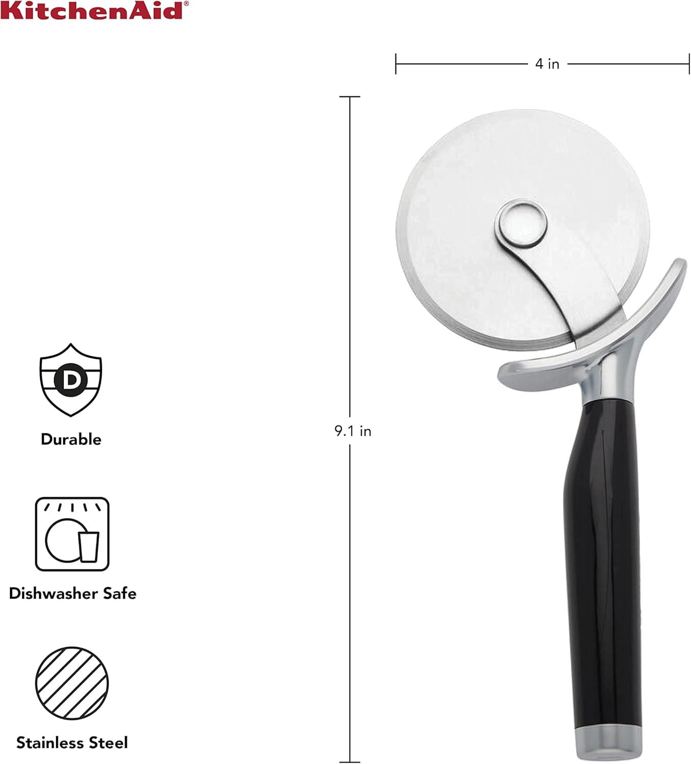 imageKitchenAid Classic Pizza Wheel with Sharp Blade For Cutting Through Crusts Pies and More Built In Finger Guard for Safety and Comfort Grip to Protect Fingers Dishwasher Safe 9Inch BlackBlack
