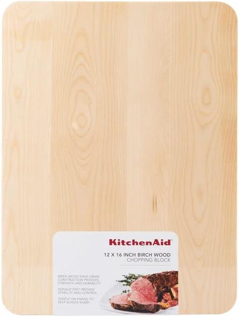 imageKitchenAid Classic Rubberwood Cutting Board with Perimeter Trench Reversible Chopping Board 8inch x 10Inch Natural158L x 12W