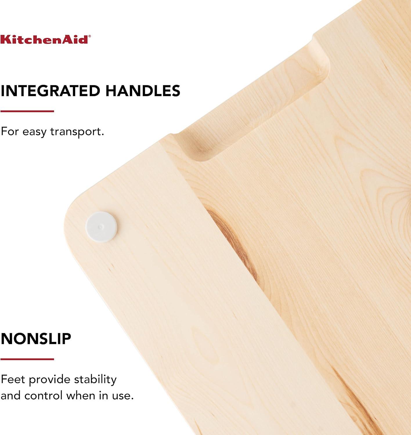 imageKitchenAid Classic Rubberwood Cutting Board with Perimeter Trench Reversible Chopping Board 8inch x 10Inch Natural158L x 12W