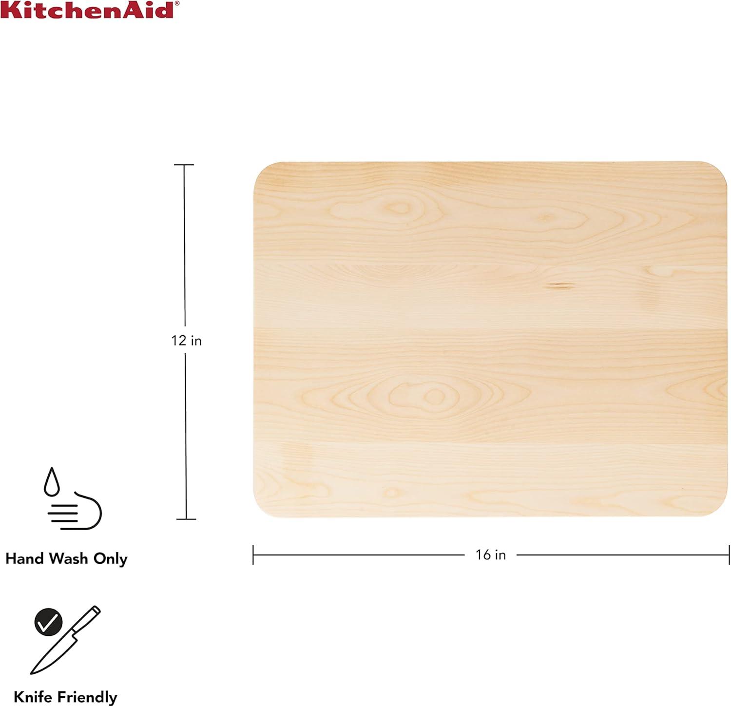 imageKitchenAid Classic Rubberwood Cutting Board with Perimeter Trench Reversible Chopping Board 8inch x 10Inch Natural158L x 12W