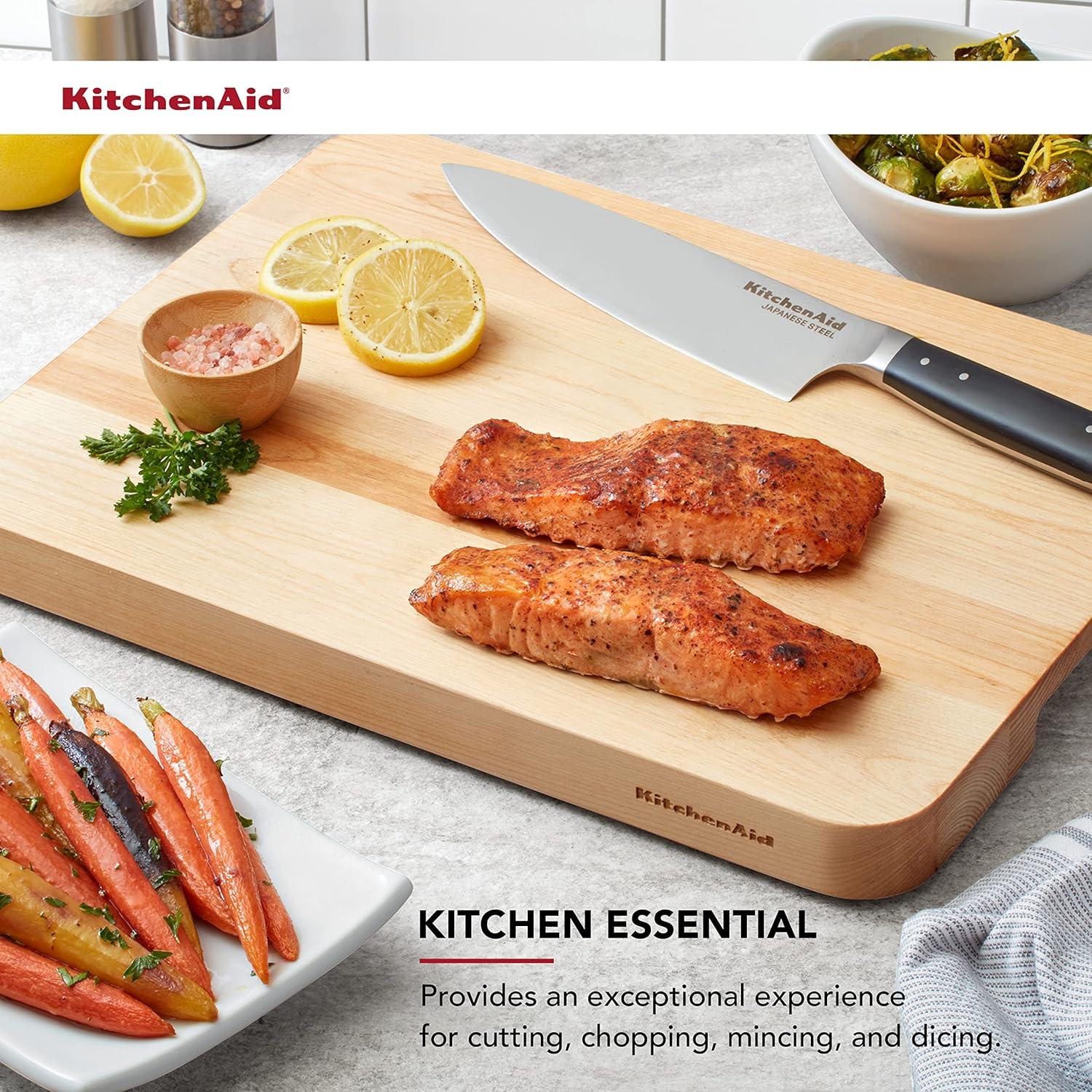 imageKitchenAid Classic Rubberwood Cutting Board with Perimeter Trench Reversible Chopping Board 8inch x 10Inch Natural158L x 12W