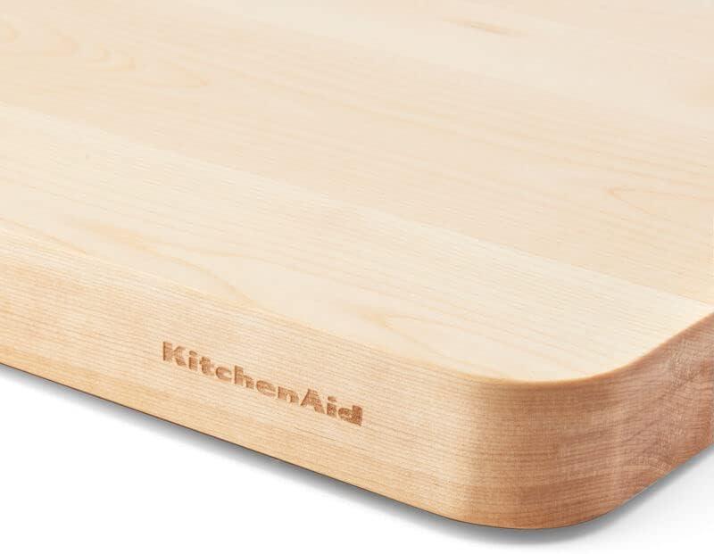 imageKitchenAid Classic Rubberwood Cutting Board with Perimeter Trench Reversible Chopping Board 8inch x 10Inch Natural158L x 12W