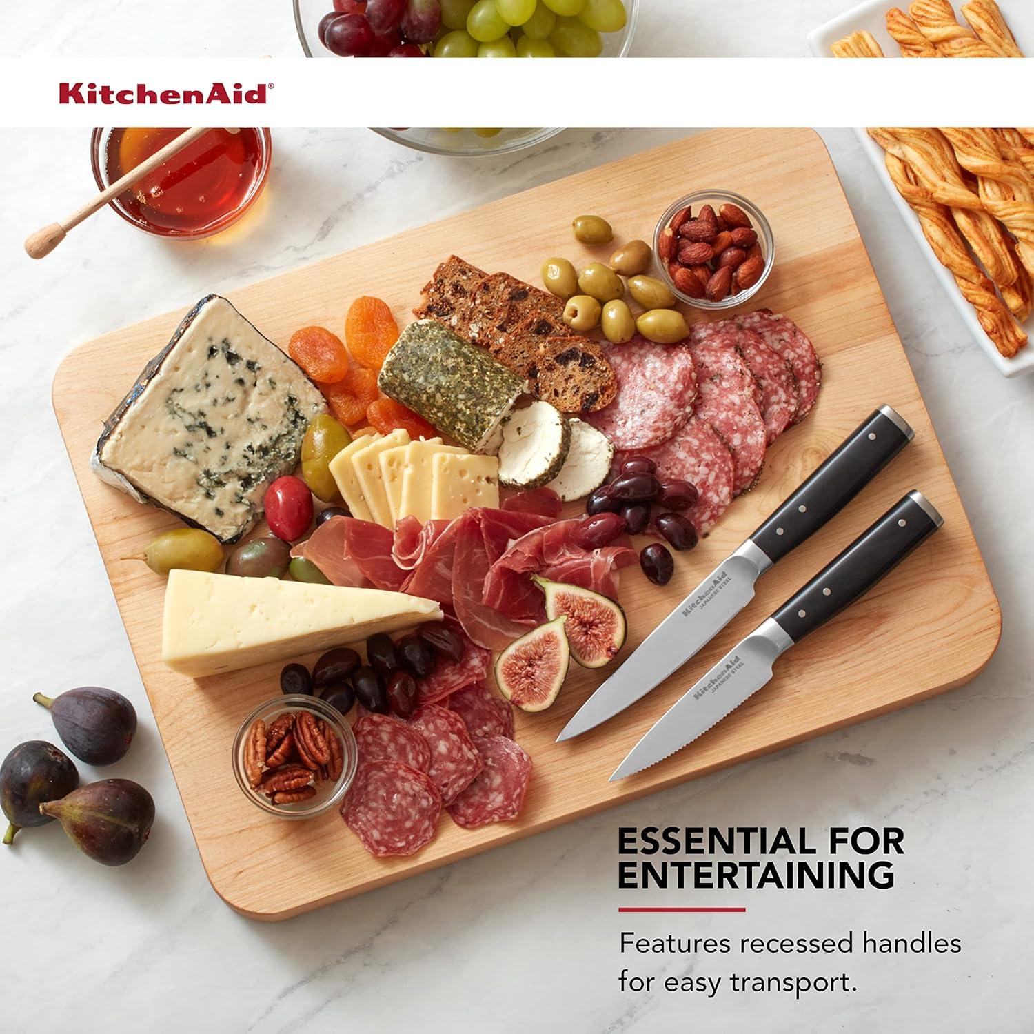 imageKitchenAid Classic Rubberwood Cutting Board with Perimeter Trench Reversible Chopping Board 8inch x 10Inch Natural158L x 12W