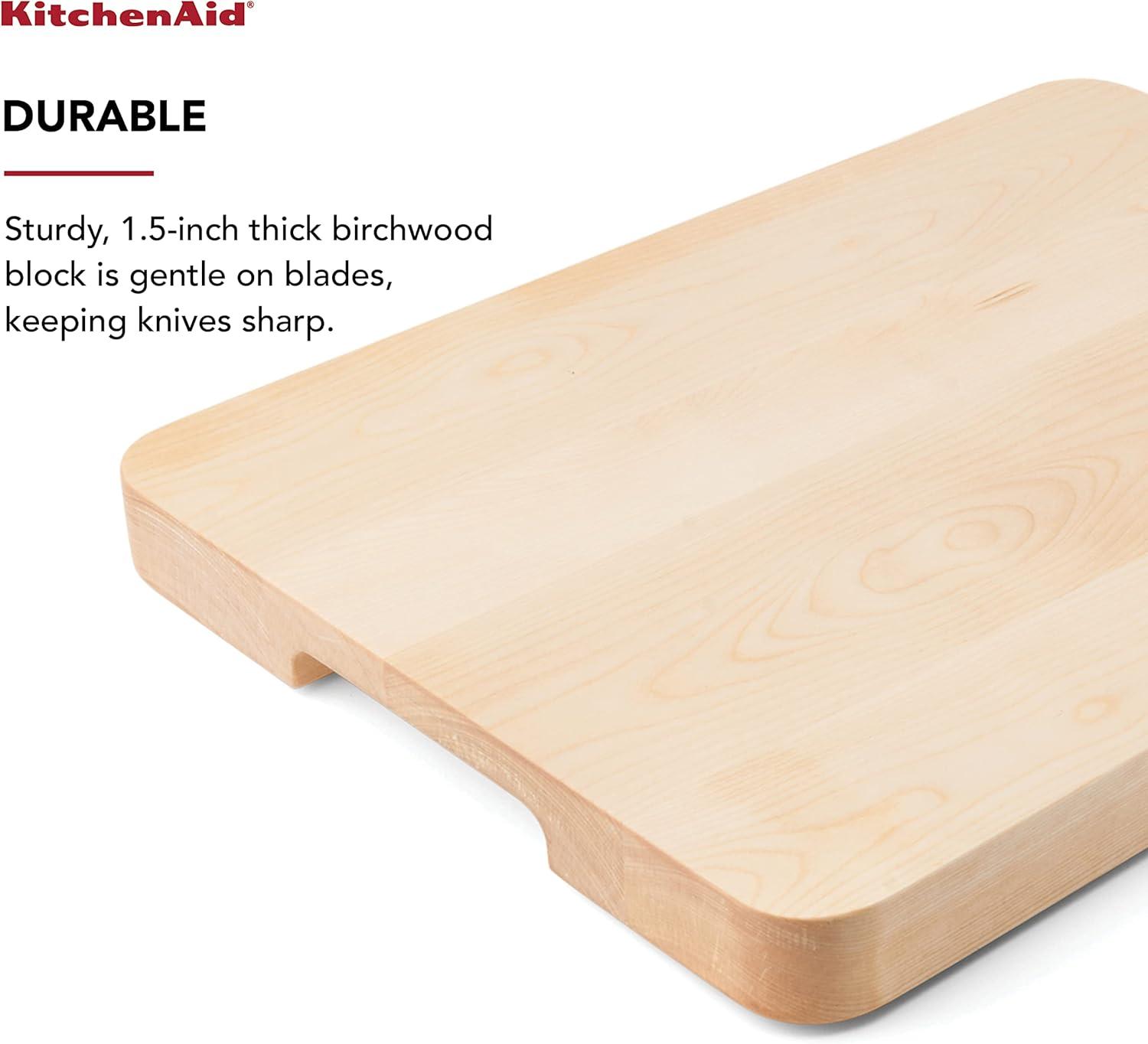 imageKitchenAid Classic Rubberwood Cutting Board with Perimeter Trench Reversible Chopping Board 8inch x 10Inch Natural158L x 12W