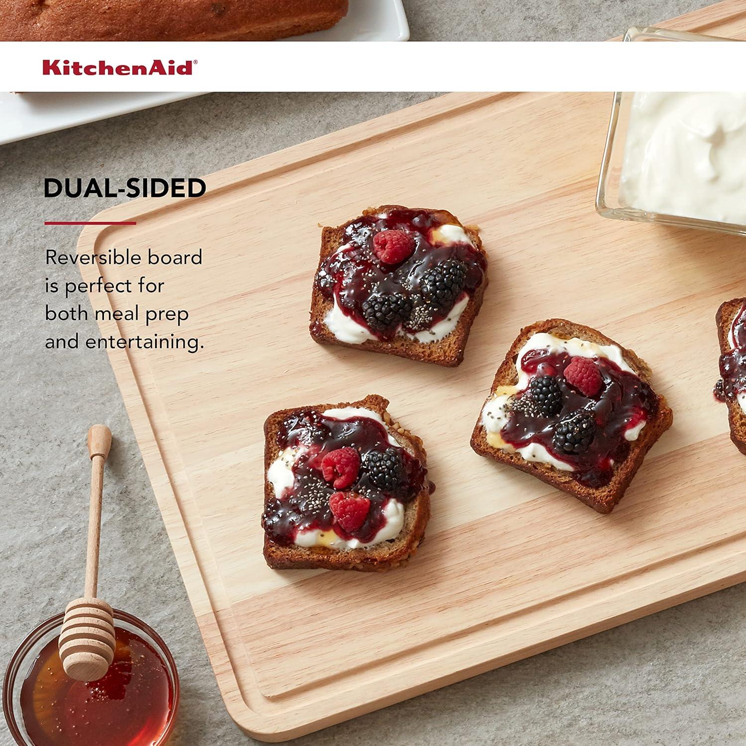 imageKitchenAid Classic Rubberwood Cutting Board with Perimeter Trench Reversible Chopping Board 8inch x 10Inch Natural181L x 12W