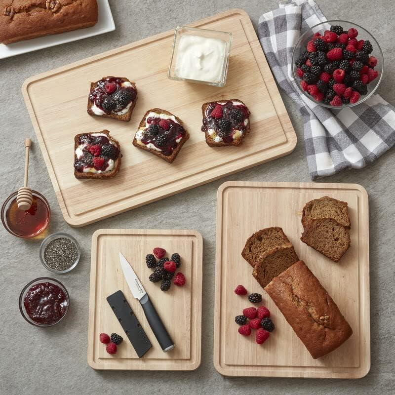 imageKitchenAid Classic Rubberwood Cutting Board with Perimeter Trench Reversible Chopping Board 8inch x 10Inch Natural181L x 12W