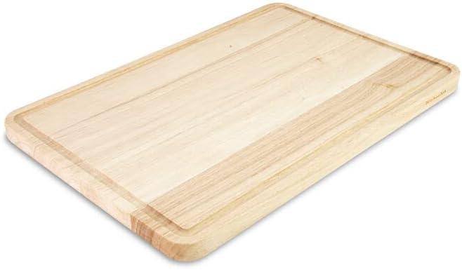 imageKitchenAid Classic Rubberwood Cutting Board with Perimeter Trench Reversible Chopping Board 8inch x 10Inch Natural181L x 12W