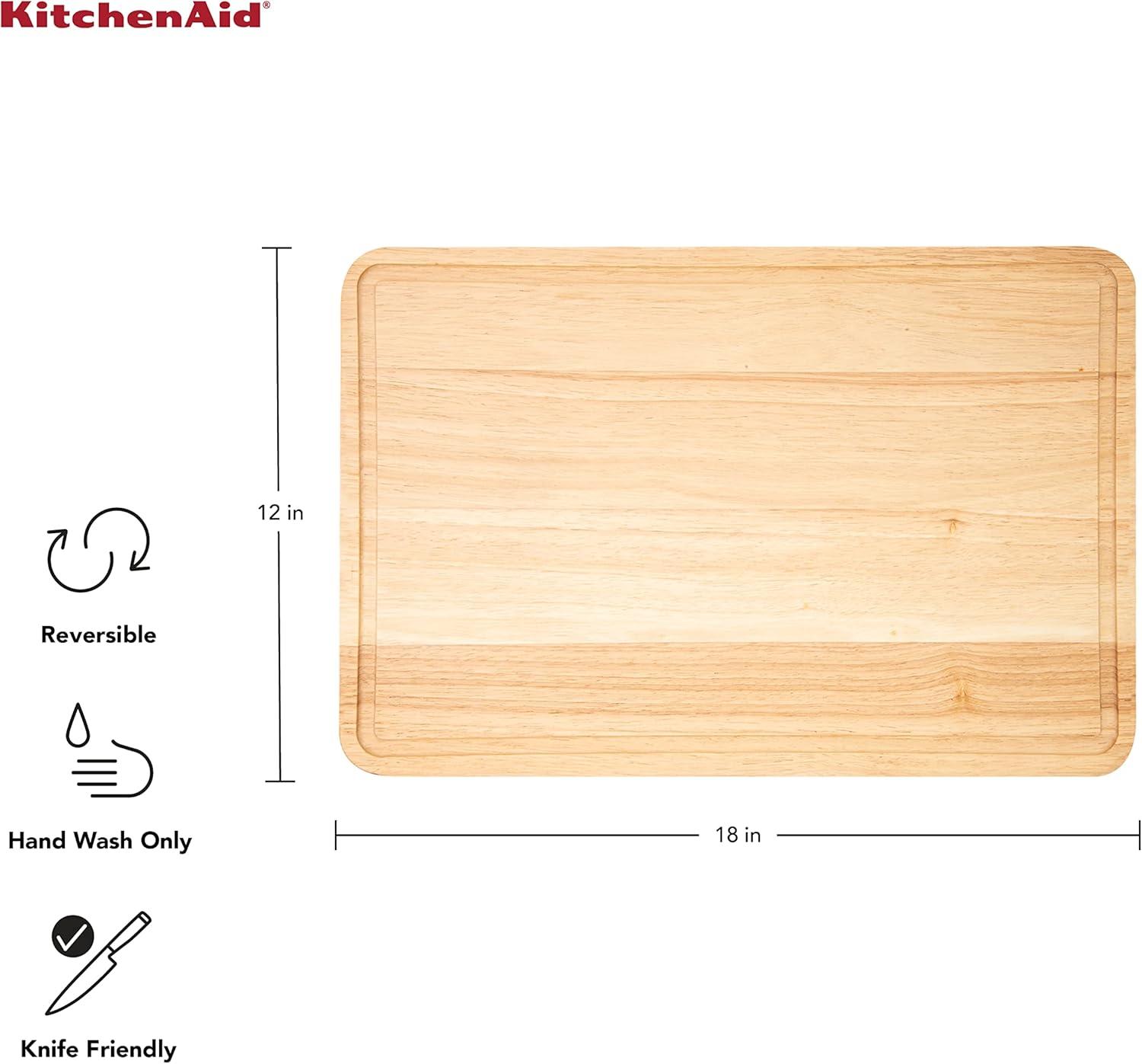 imageKitchenAid Classic Rubberwood Cutting Board with Perimeter Trench Reversible Chopping Board 8inch x 10Inch Natural181L x 12W