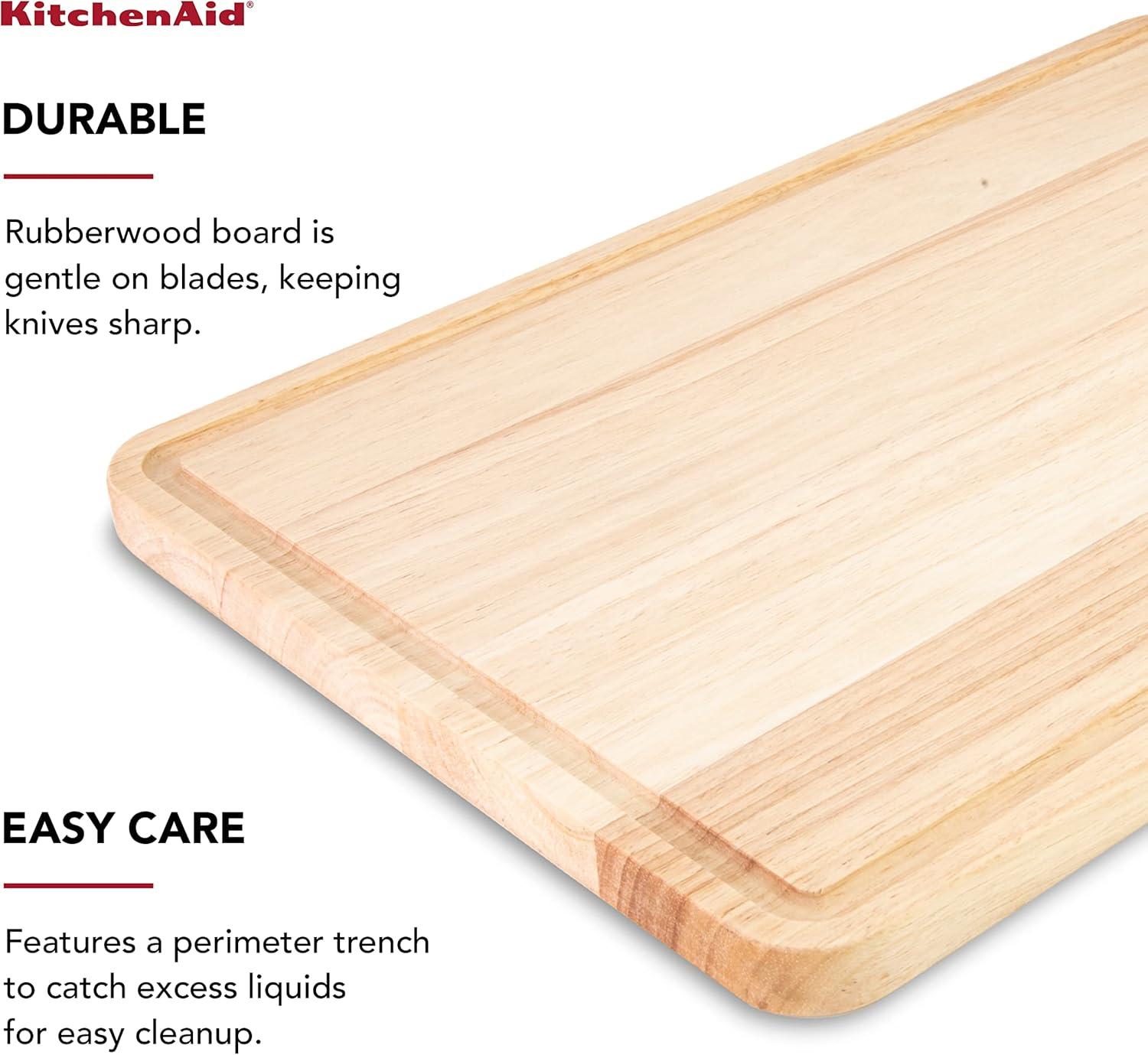 imageKitchenAid Classic Rubberwood Cutting Board with Perimeter Trench Reversible Chopping Board 8inch x 10Inch Natural181L x 12W