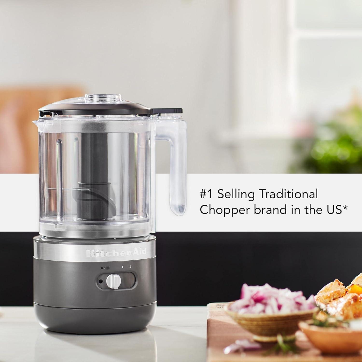 imageKitchenAid Cordless 5 Cup Food Chopper KFCB529QAC Almond CreamCharcoal Grey
