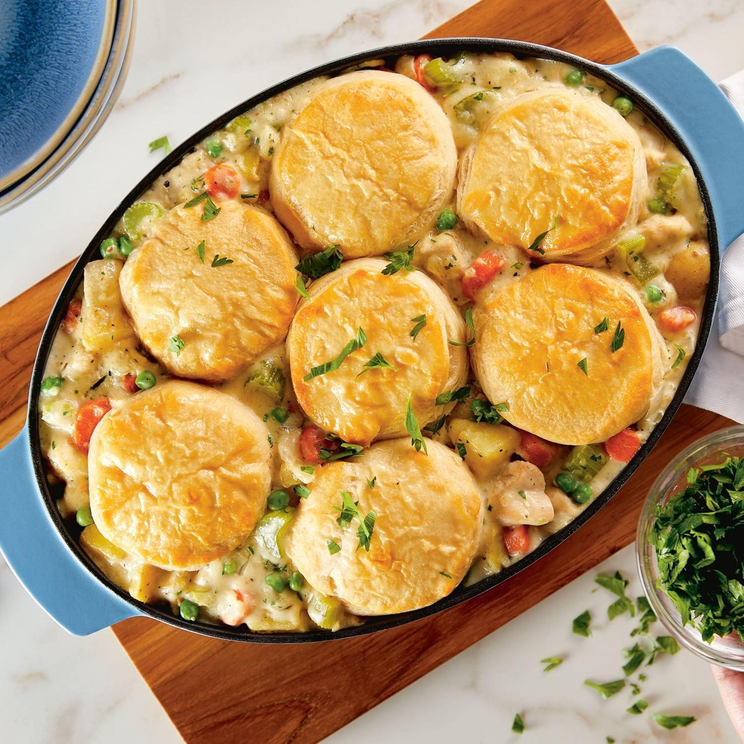 imageKitchenAid Enameled Cast Iron Au Gratin Oval Roasting Pan 25 Quart Blue Velvet