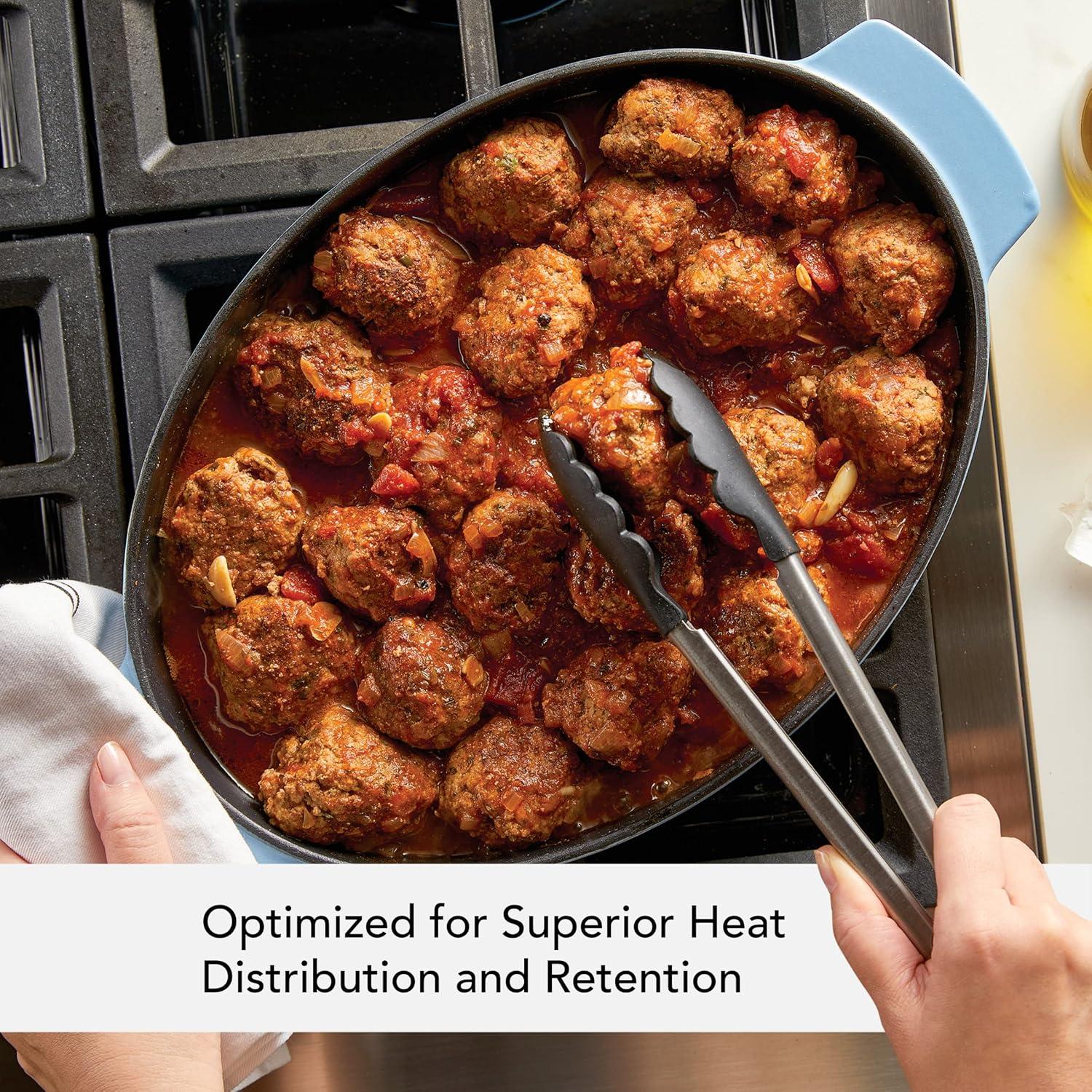 imageKitchenAid Enameled Cast Iron Au Gratin Oval Roasting Pan 25 Quart Blue Velvet