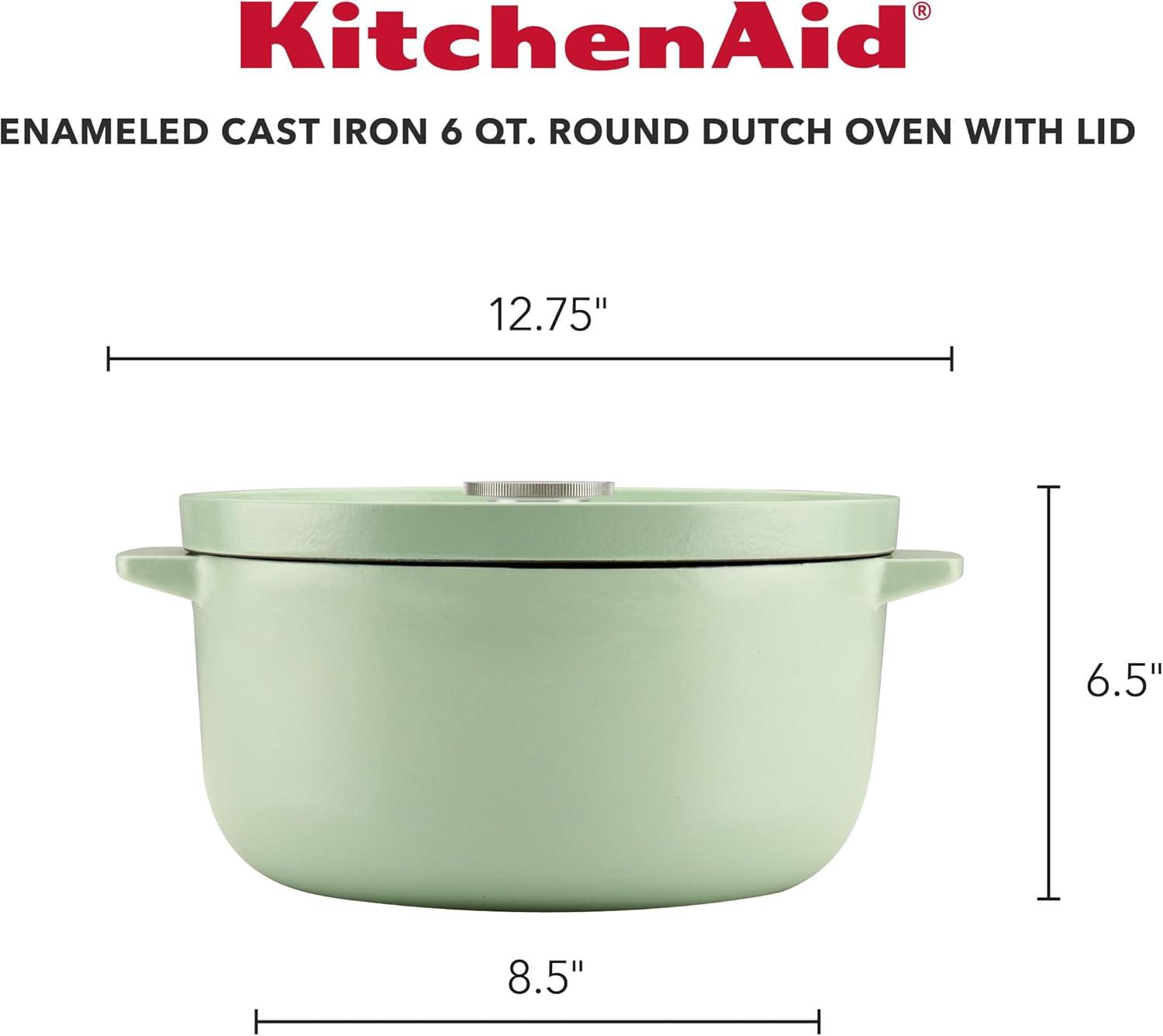imageKitchenAid Enameled Cast Iron Dutch OvenCasserole 6 Quart Blue VelvetPistachio