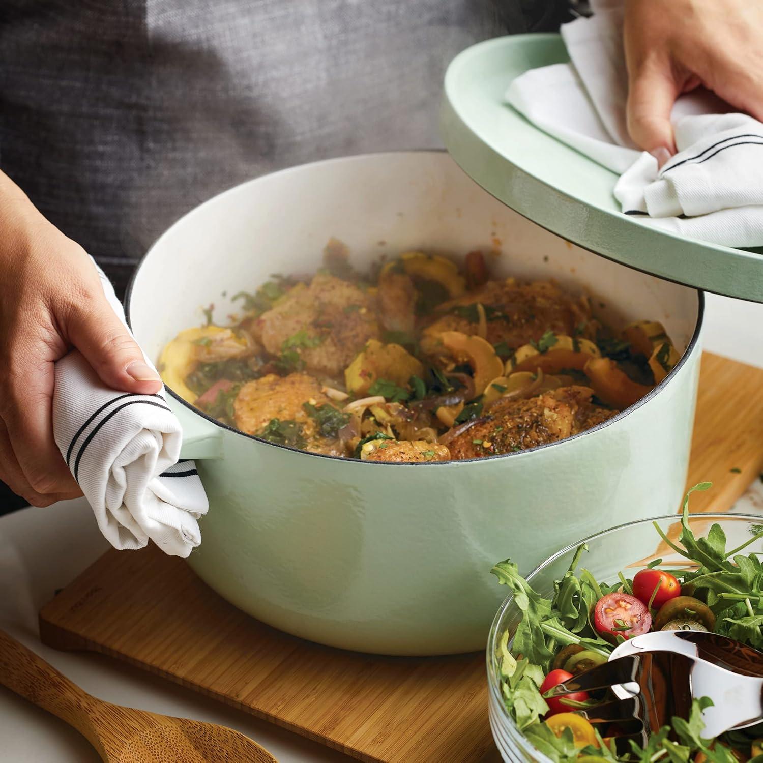 imageKitchenAid Enameled Cast Iron Dutch OvenCasserole 6 Quart Blue VelvetPistachio