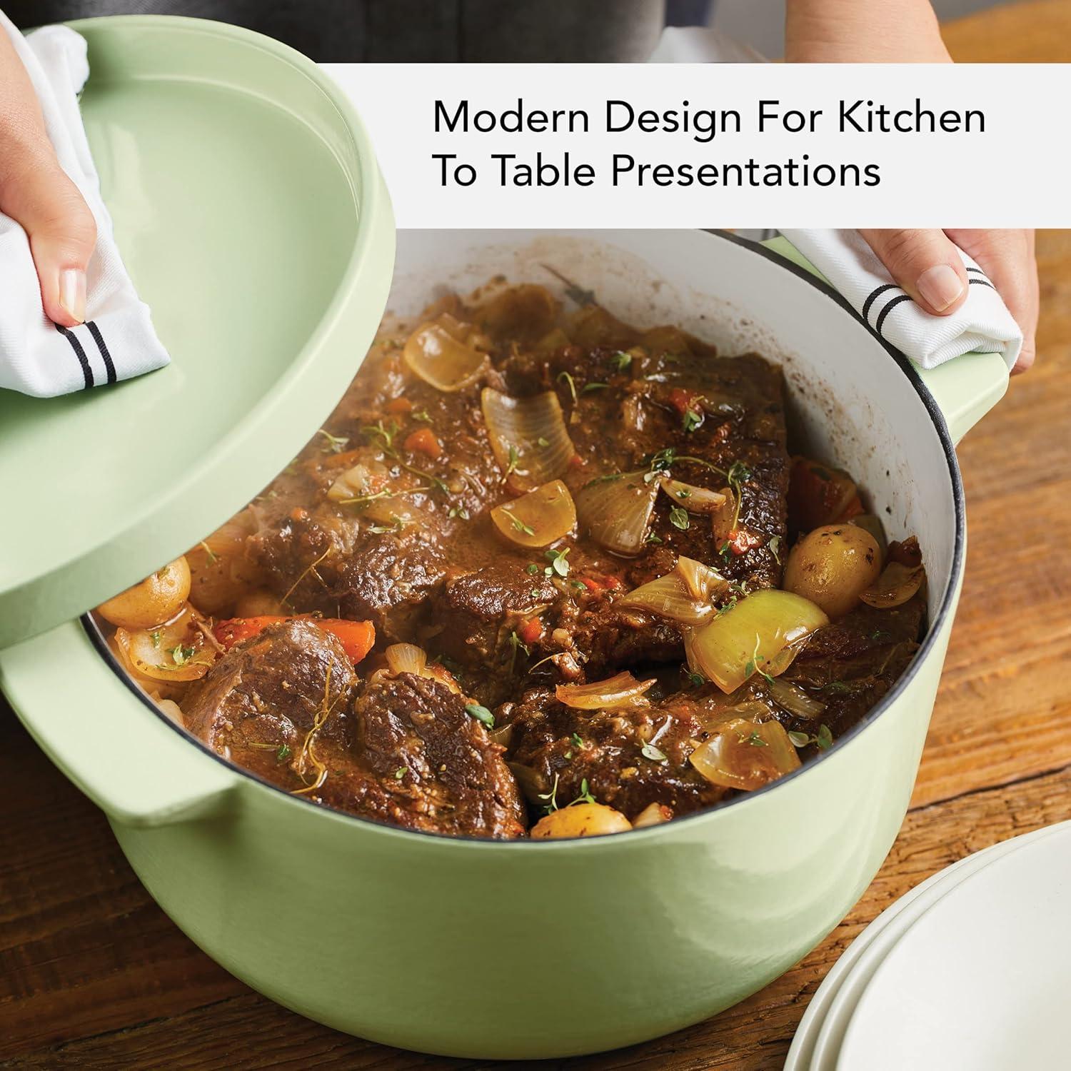 imageKitchenAid Enameled Cast Iron Dutch OvenCasserole 6 Quart Blue VelvetPistachio