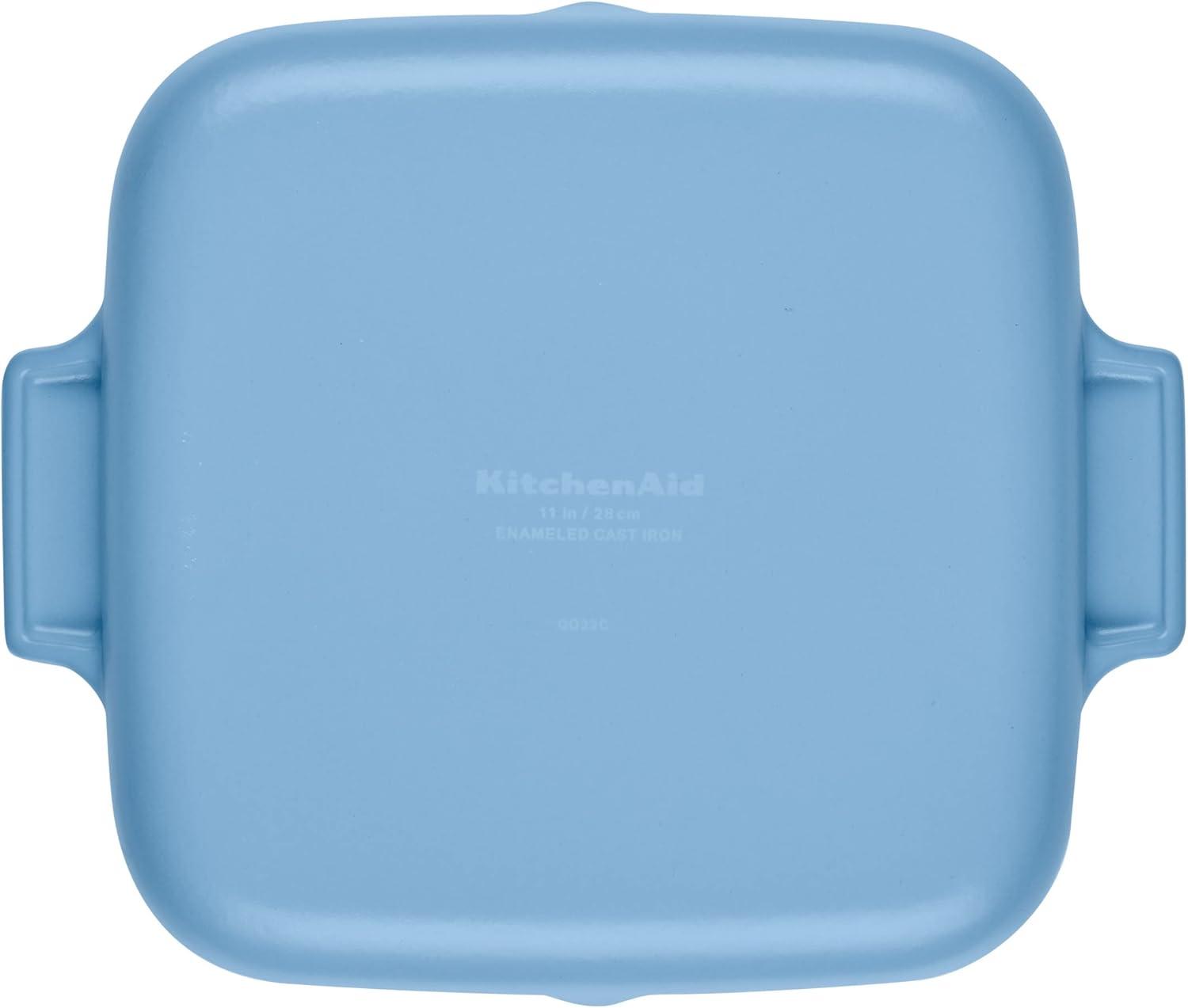 imageKitchenAid Enameled Cast Iron Square Grill and Roasting Pan 11 Inch Blue VelvetBlue Velvet