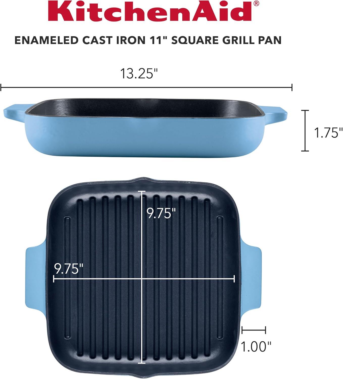 imageKitchenAid Enameled Cast Iron Square Grill and Roasting Pan 11 Inch Blue VelvetBlue Velvet