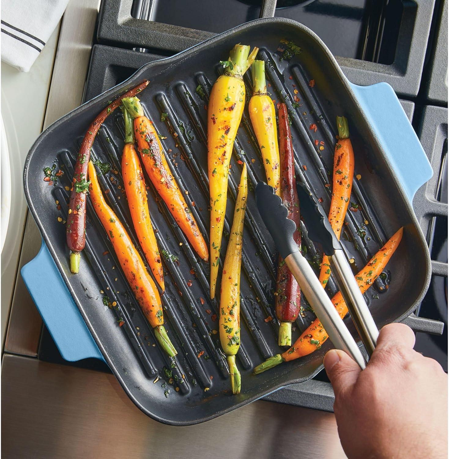 imageKitchenAid Enameled Cast Iron Square Grill and Roasting Pan 11 Inch Blue VelvetBlue Velvet