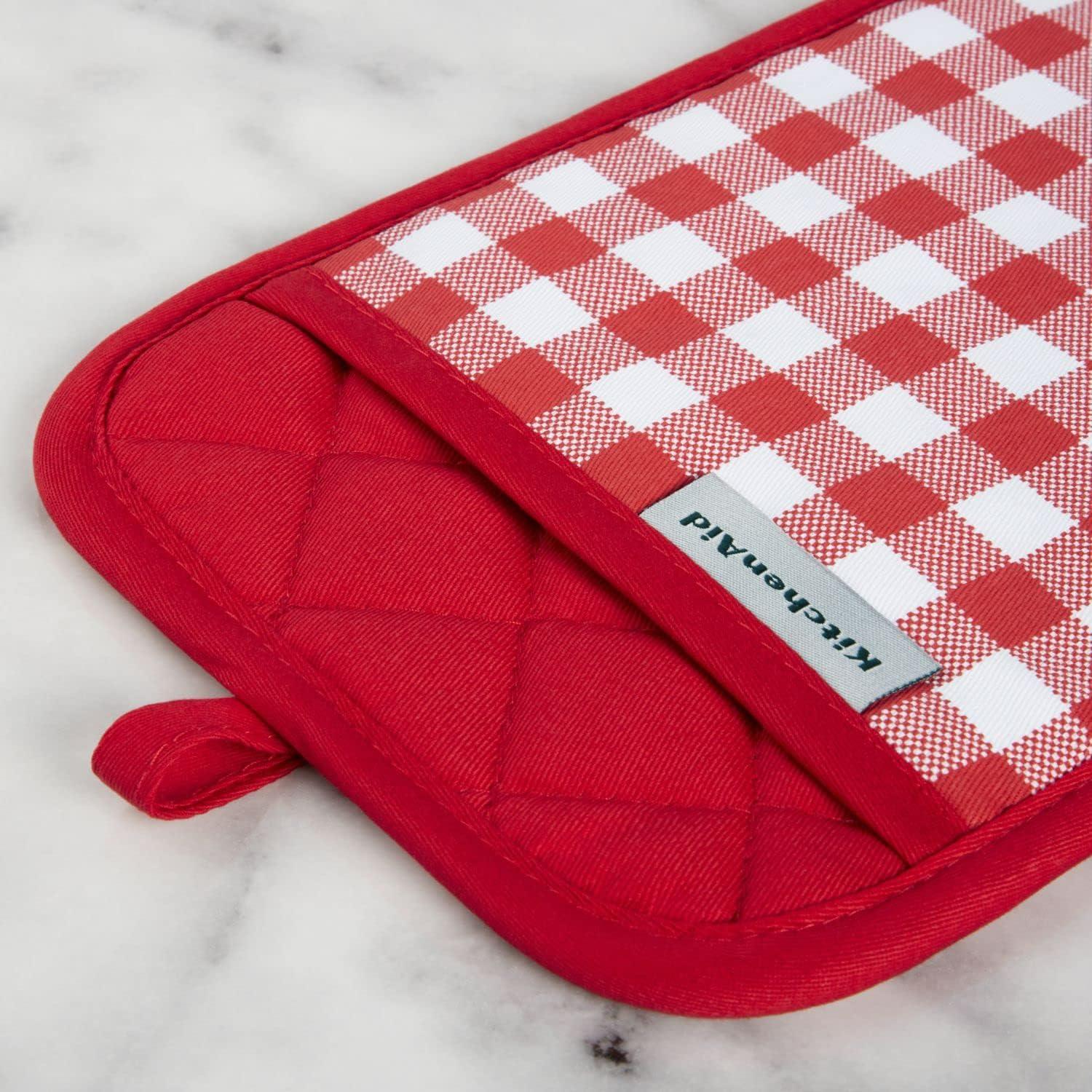 imageKitchenAid Gingham Pot Holder 2Pack Set Aqua Sky 7quotx10quotPassion Red