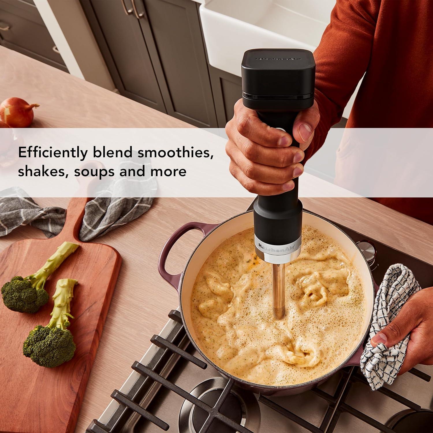 imageKitchenAid Go Cordless Hand Blender with Accessories battery included KHBRV75 Porcelain WhiteMatte Black