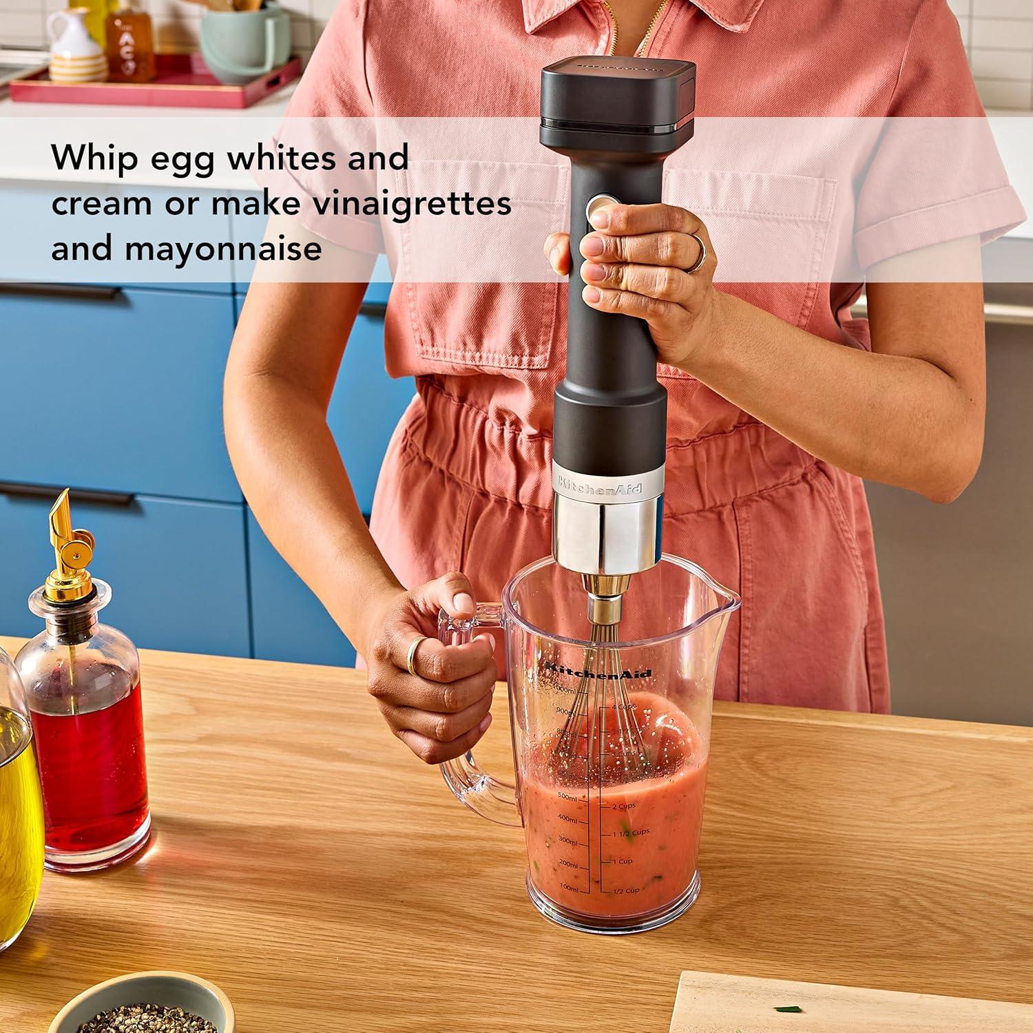 imageKitchenAid Go Cordless Hand Blender with Accessories battery included KHBRV75 Porcelain WhiteMatte Black