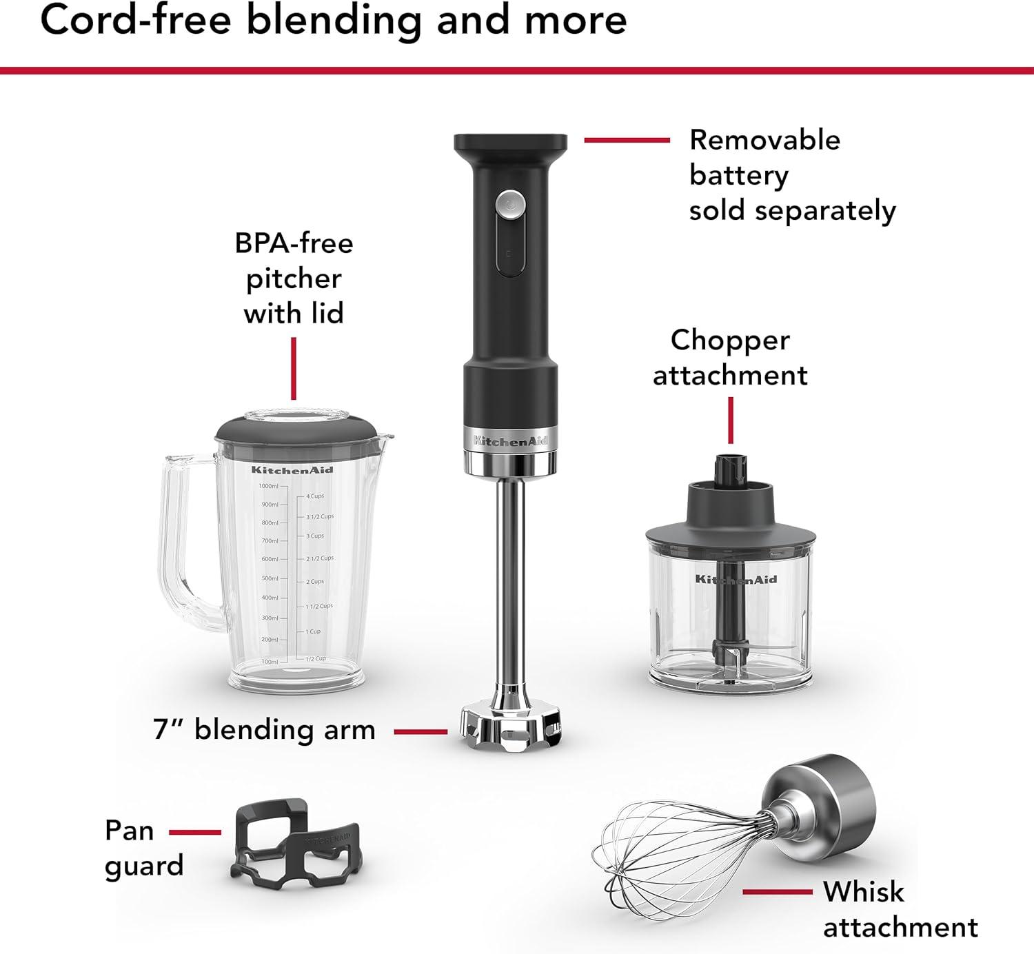 imageKitchenAid Go Cordless Hand Blender with Accessories battery sold separately KHBRV05 Porcelain WhiteMatte Black