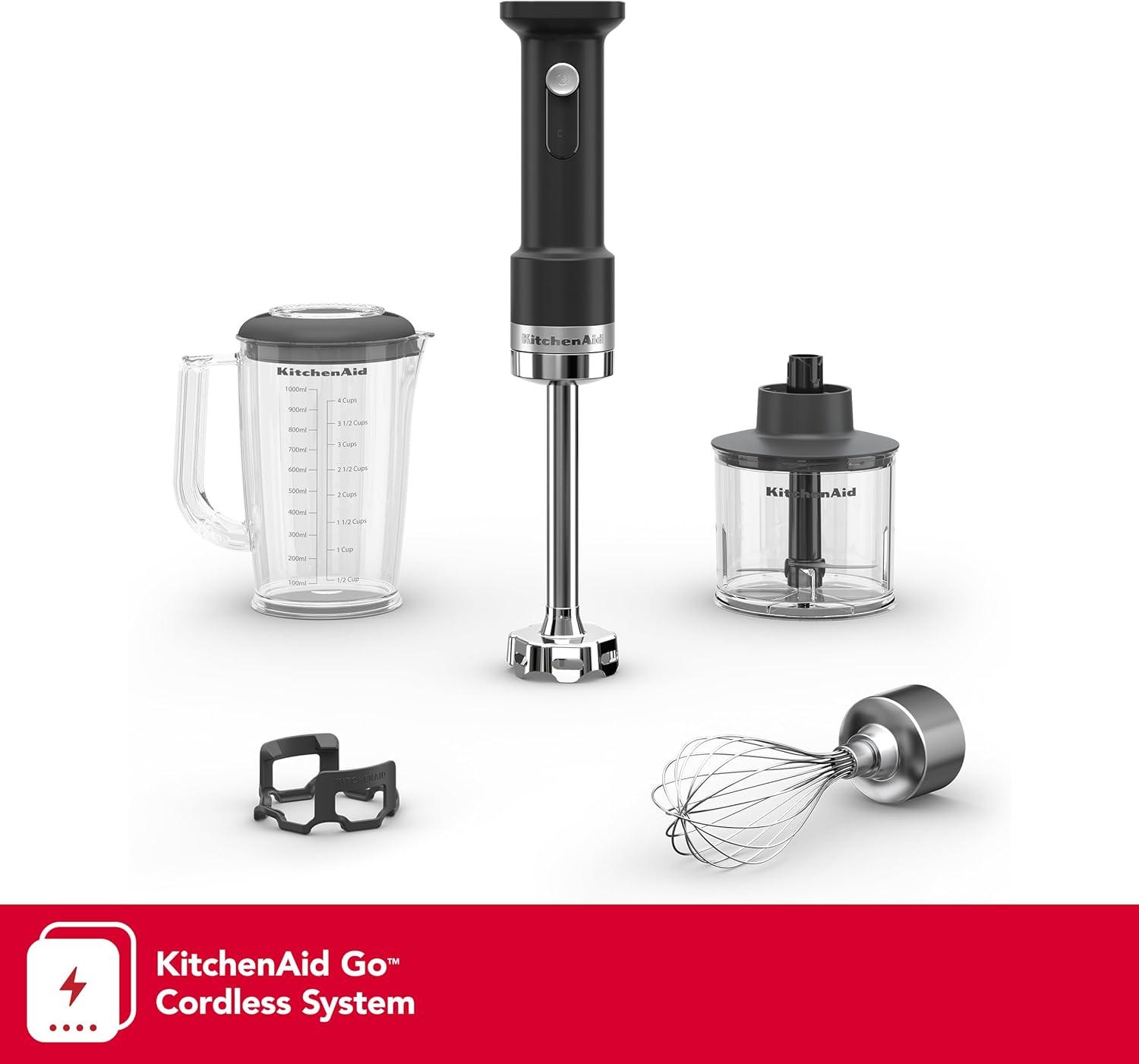 imageKitchenAid Go Cordless Hand Blender with Accessories battery sold separately KHBRV05 Porcelain WhiteMatte Black
