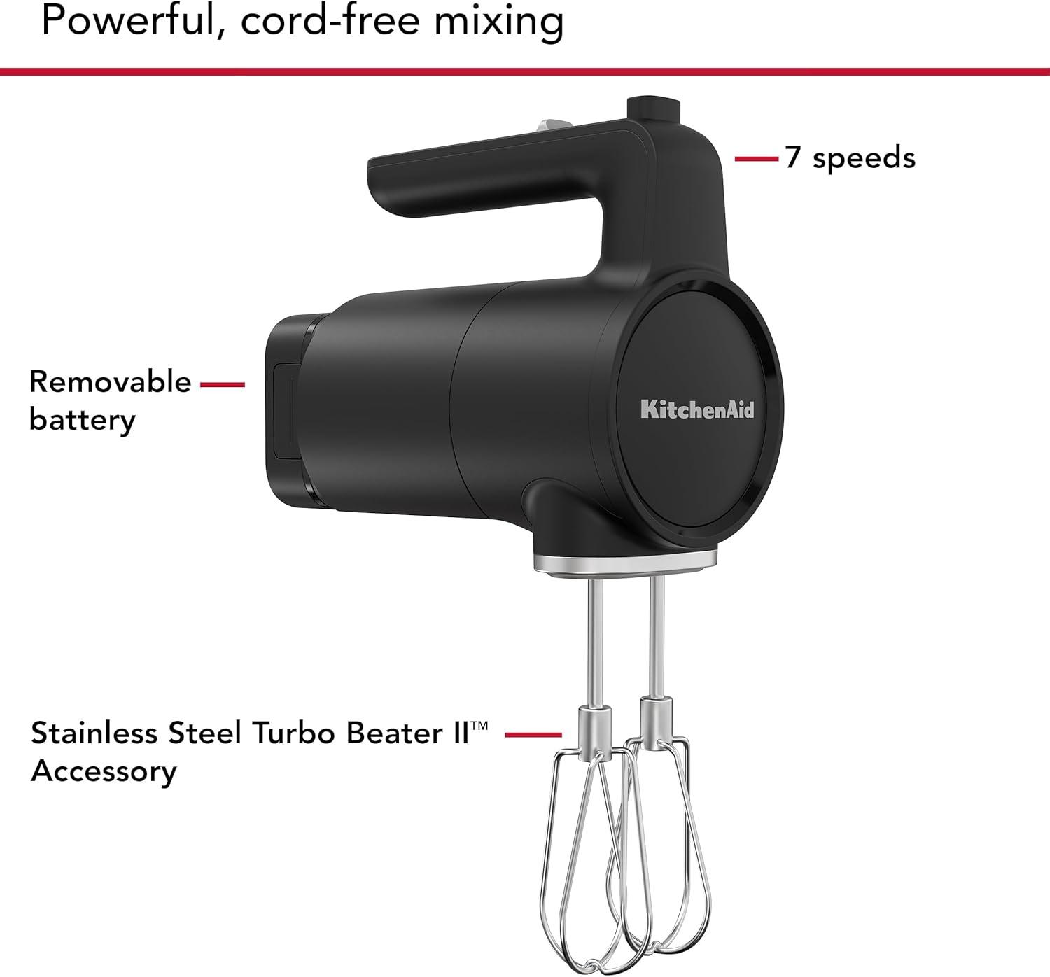 imageKitchenAid Go Cordless Hand Mixer battery included KHMR762 Black MatteMatte Black