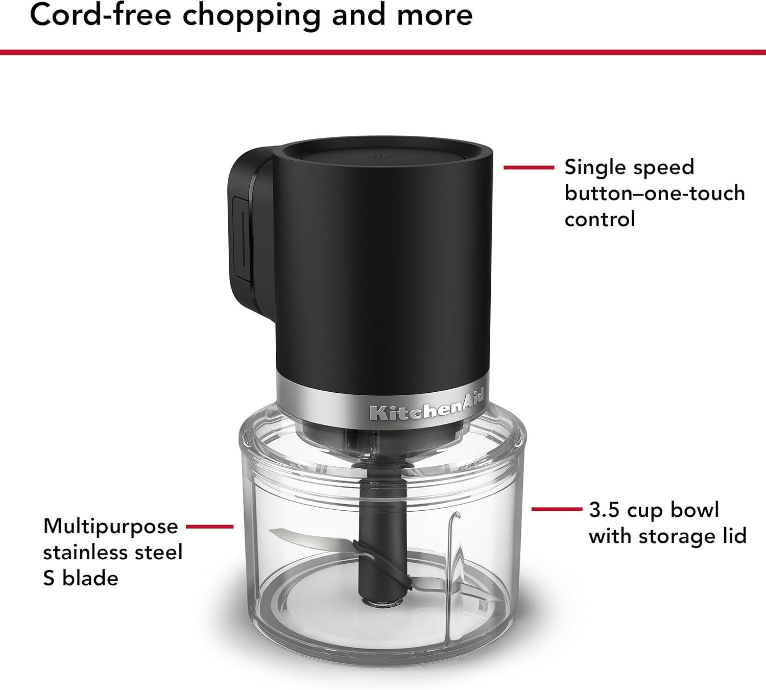 imageKitchenAid Go Cordless Top Down Chopper battery sold separately KTCR350 Porcelain WhiteBlack Matte