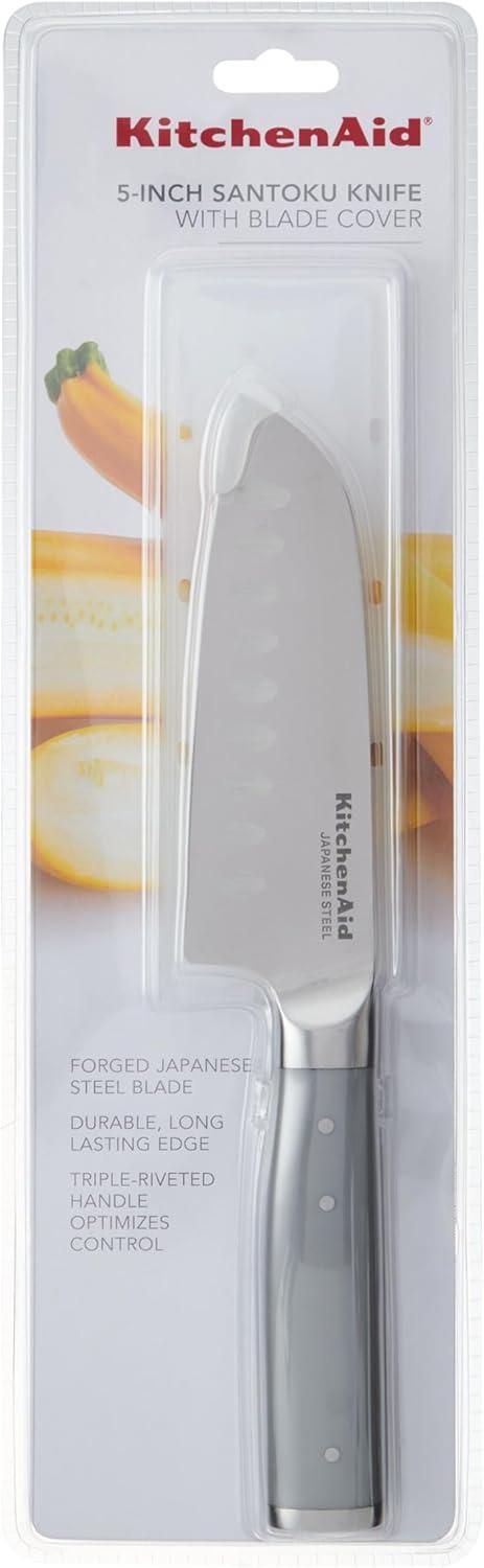 imageKitchenAid Gourmet Forged Santoku Knife with CustomFit Blade Cover Sharp Kitchen Knife HighCarbon Japanese Stainless Steel Blade 5 Inch GrayGray