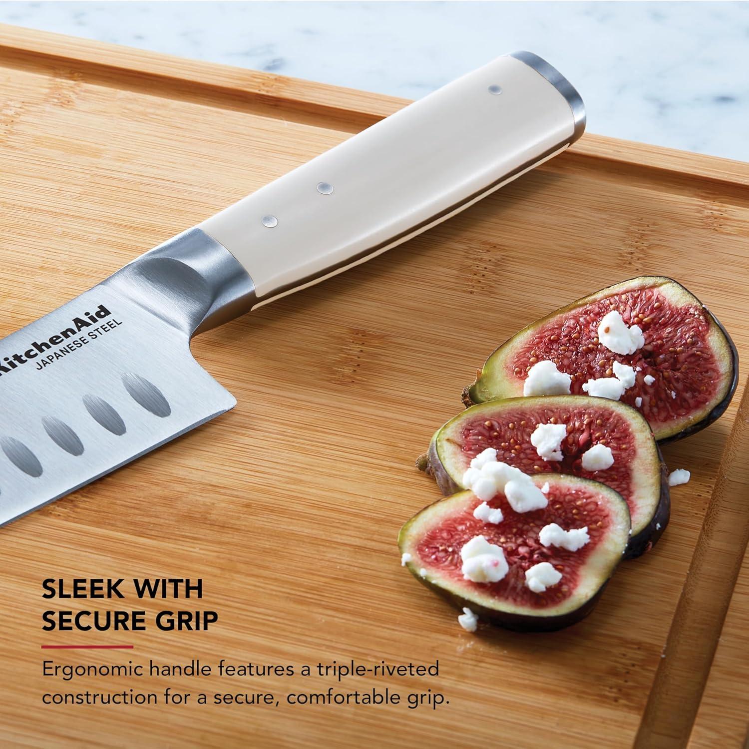 imageKitchenAid Gourmet Forged Santoku Knife with CustomFit Blade Cover Sharp Kitchen Knife HighCarbon Japanese Stainless Steel Blade 5 inch Milkshake