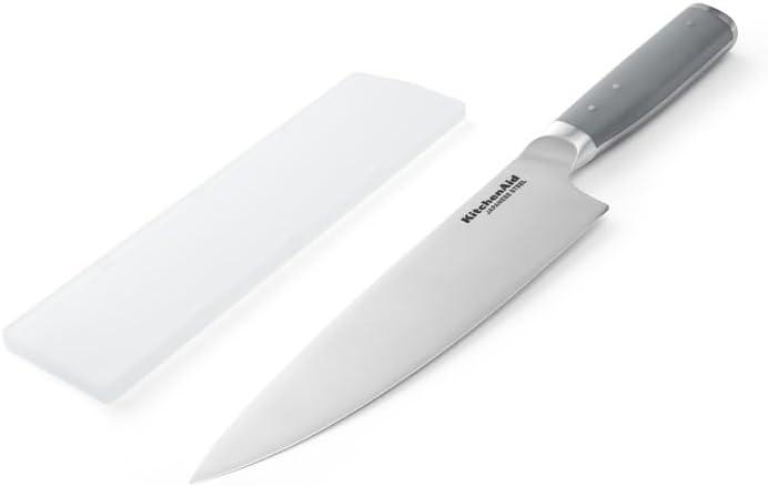imageKitchenAid Gourmet Forged Santoku Knife with CustomFit Blade Cover Sharp Kitchen Knife HighCarbon Japanese Stainless Steel Blade 7 Inch GrayGray