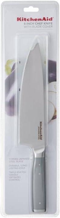 imageKitchenAid Gourmet Forged Santoku Knife with CustomFit Blade Cover Sharp Kitchen Knife HighCarbon Japanese Stainless Steel Blade 7 Inch GrayGray