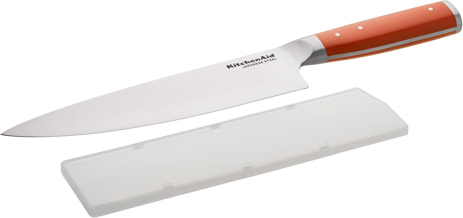 imageKitchenAid Gourmet Forged Santoku Knife with CustomFit Blade Cover Sharp Kitchen Knife HighCarbon Japanese Stainless Steel Blade 7 Inch GrayOrange