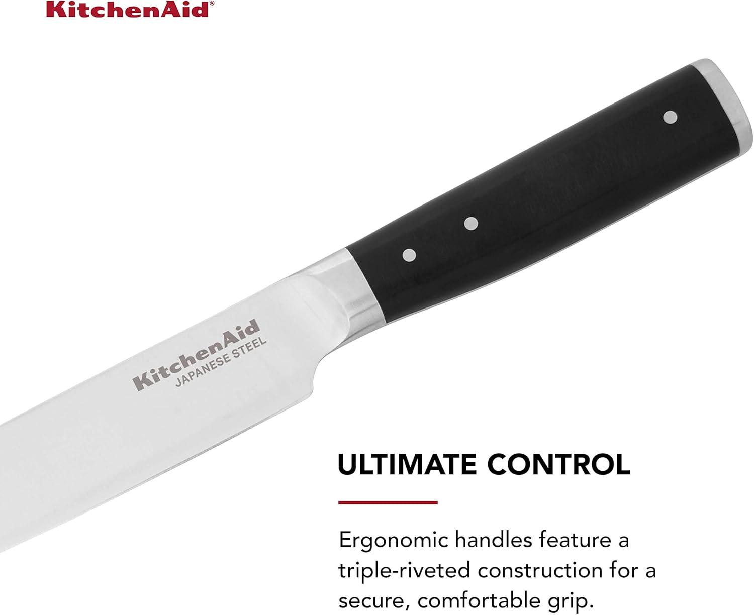 imageKitchenAid Gourmet Forged Triple Rivet Bread Knife with CustomFit Blade Cover 5inch Sharp Kitchen Knife HighCarbon Japanese Stainless Steel Blade Black8