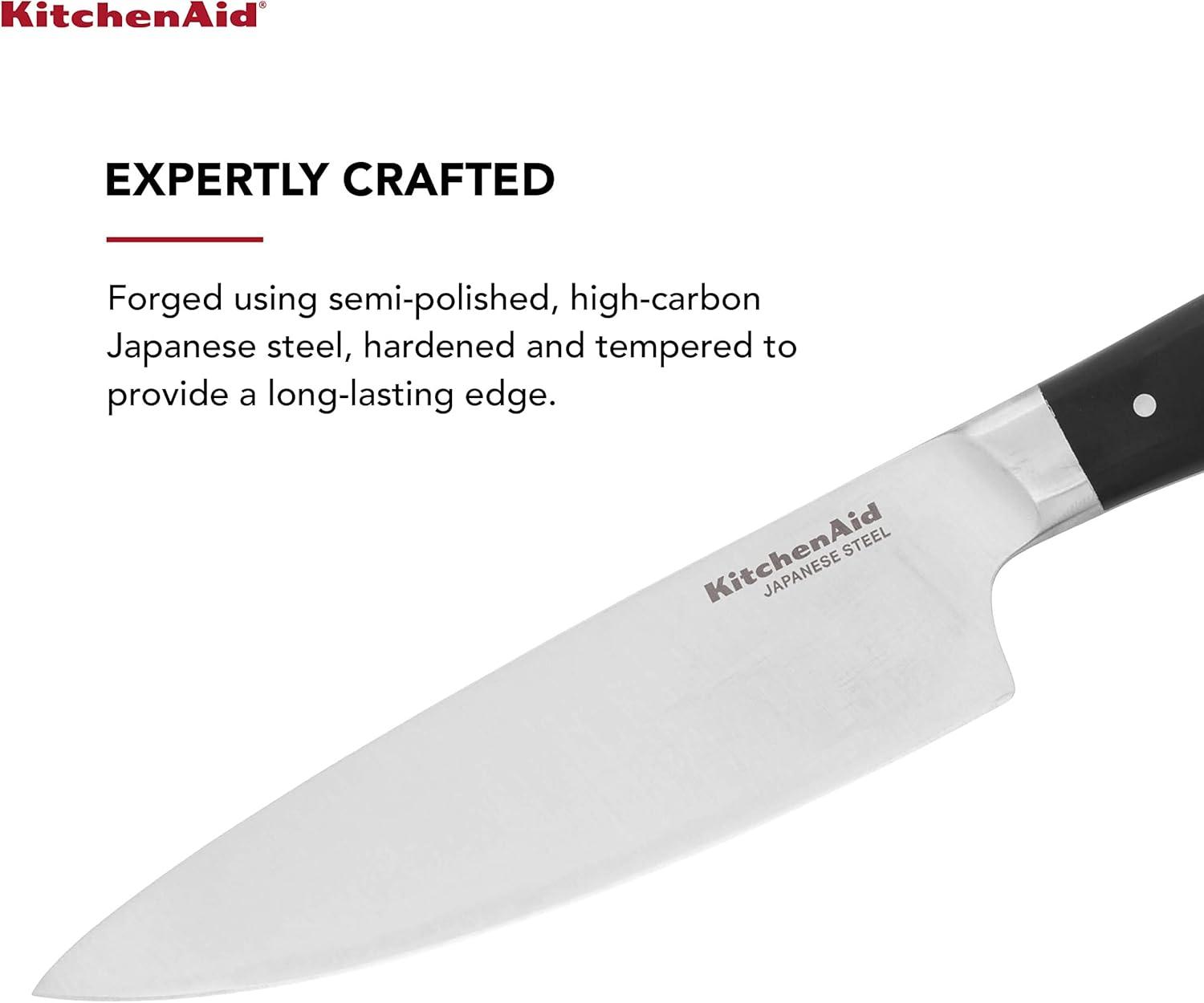 imageKitchenAid Gourmet Forged Triple Rivet Bread Knife with CustomFit Blade Cover 5inch Sharp Kitchen Knife HighCarbon Japanese Stainless Steel Blade Black6