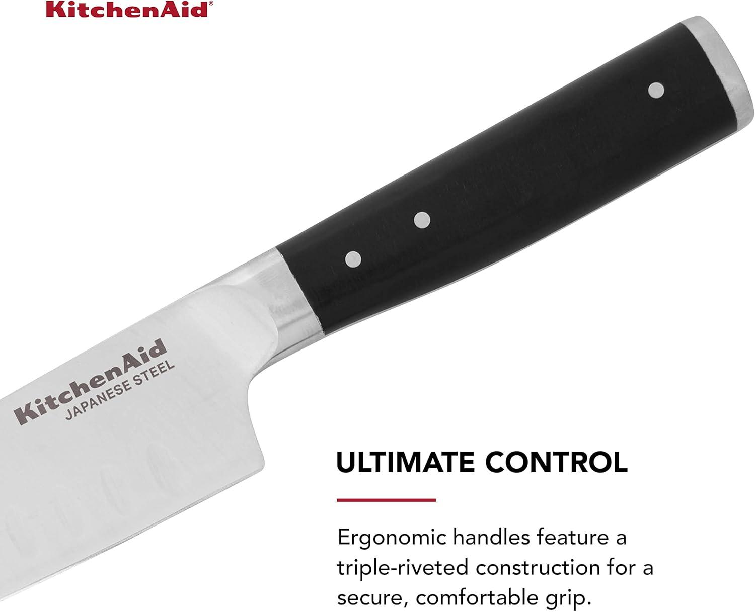 imageKitchenAid Gourmet Forged Triple Rivet Bread Knife with CustomFit Blade Cover 5inch Sharp Kitchen Knife HighCarbon Japanese Stainless Steel Blade Black5