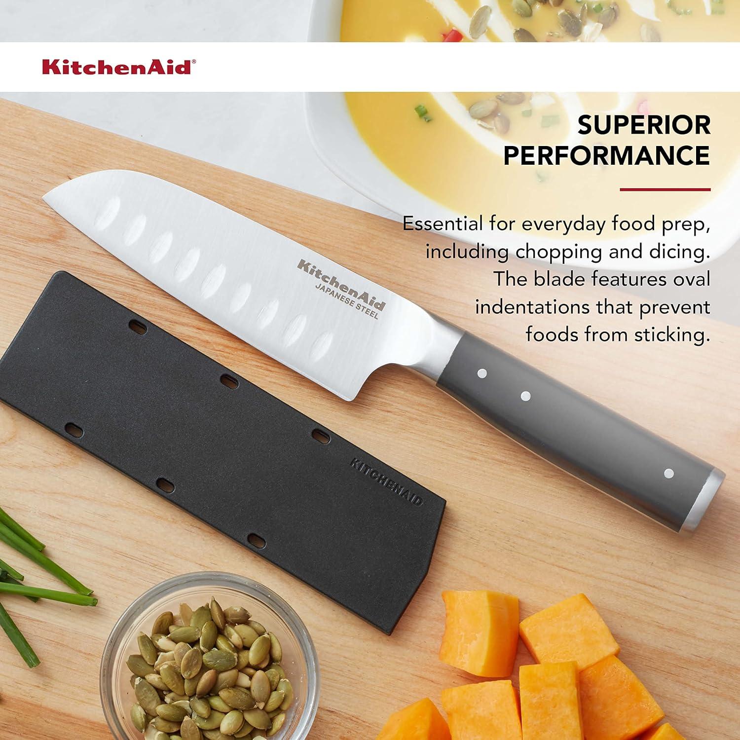 imageKitchenAid Gourmet Forged Triple Rivet Bread Knife with CustomFit Blade Cover 5inch Sharp Kitchen Knife HighCarbon Japanese Stainless Steel Blade Black5