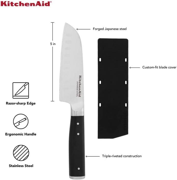 imageKitchenAid Gourmet Forged Triple Rivet Bread Knife with CustomFit Blade Cover 5inch Sharp Kitchen Knife HighCarbon Japanese Stainless Steel Blade Black5