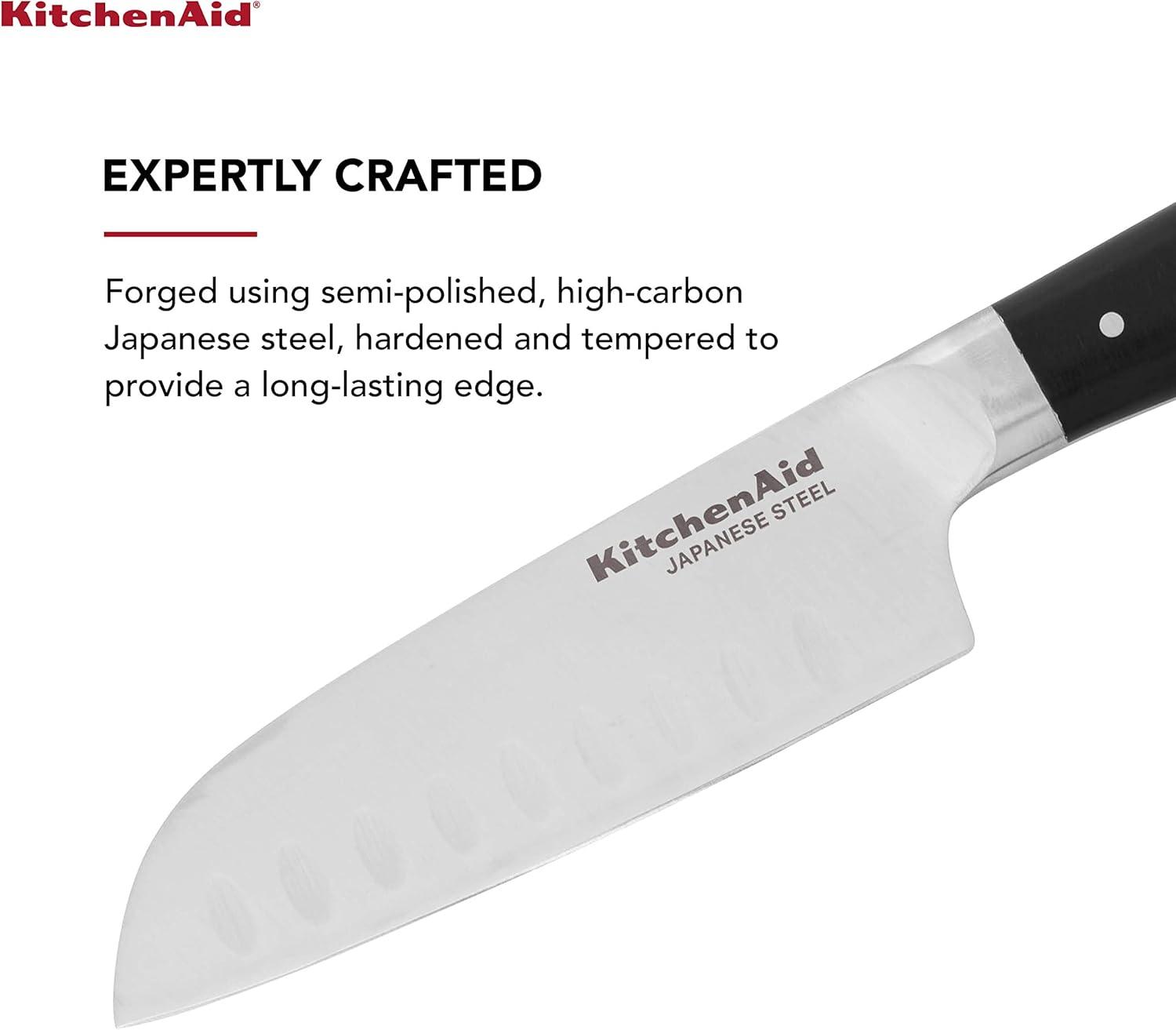 imageKitchenAid Gourmet Forged Triple Rivet Bread Knife with CustomFit Blade Cover 5inch Sharp Kitchen Knife HighCarbon Japanese Stainless Steel Blade Black5