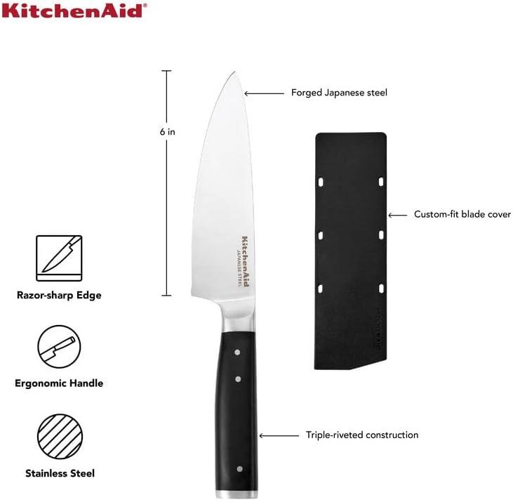 imageKitchenAid Gourmet Forged Triple Rivet Bread Knife with CustomFit Blade Cover 5inch Sharp Kitchen Knife HighCarbon Japanese Stainless Steel Blade Black6