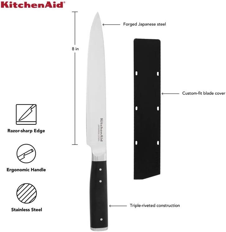imageKitchenAid Gourmet Forged Triple Rivet Bread Knife with CustomFit Blade Cover 5inch Sharp Kitchen Knife HighCarbon Japanese Stainless Steel Blade Black8