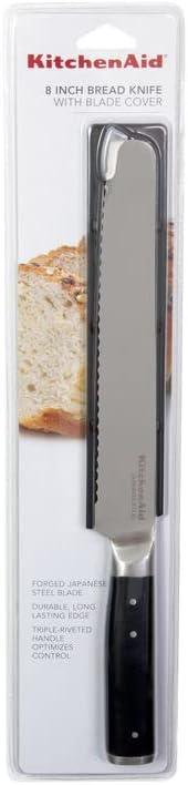 imageKitchenAid Gourmet Forged Triple Rivet Bread Knife with CustomFit Blade Cover 5inch Sharp Kitchen Knife HighCarbon Japanese Stainless Steel Blade Black5