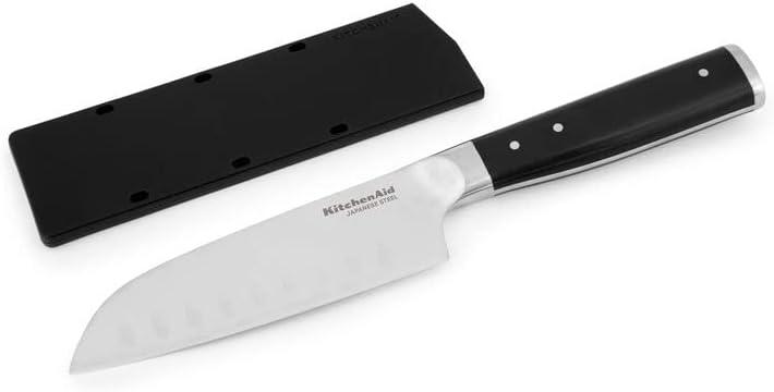 imageKitchenAid Gourmet Forged Triple Rivet Bread Knife with CustomFit Blade Cover 5inch Sharp Kitchen Knife HighCarbon Japanese Stainless Steel Blade Black5